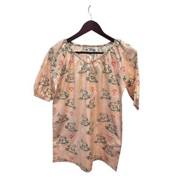 La Paloma Girls Cotton Horse Print Dress 8-9Y Pink Peasant Boho Holiday - Picture 3 of 9